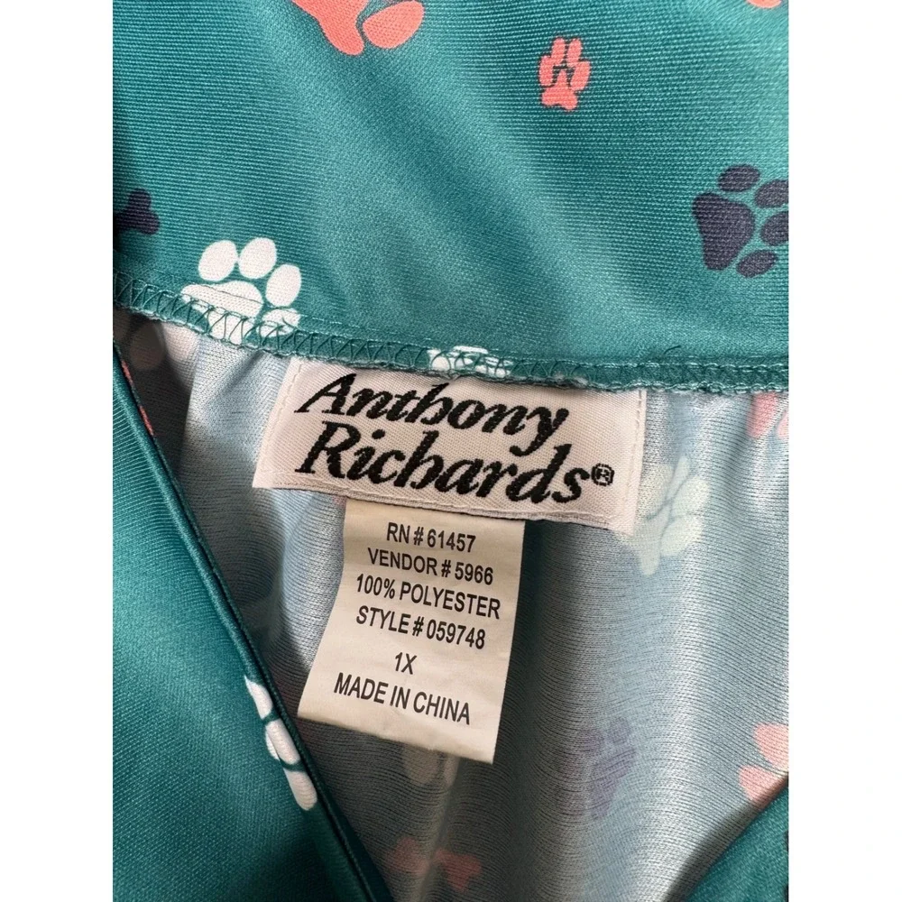 Anthony‎ Richards Dog Print Nightgown Muumuu House Dress Teal Green Plus Size 1X
